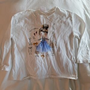 Zara Kids White Long Sleeve Tee with Blue Tulle Dress Design